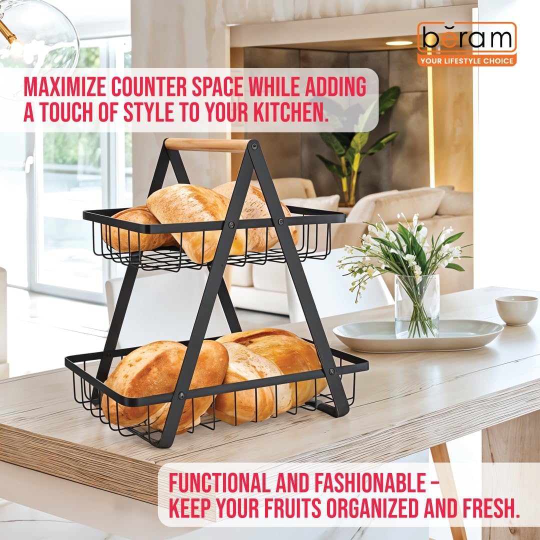 Beram Fruit Basket for Kitchen Counter Metal Wire Fruit Bowl & Vegetable Storage Organizer Rustic Countertop Fruit Holder with Handle for Kitchen, Dining & Pantry