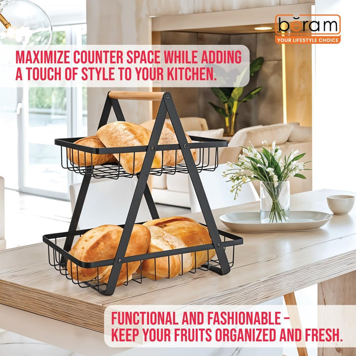 Beram Fruit Basket for Kitchen Counter Metal Wire Fruit Bowl & Vegetable Storage Organizer Rustic Countertop Fruit Holder with Handle for Kitchen, Dining & Pantry