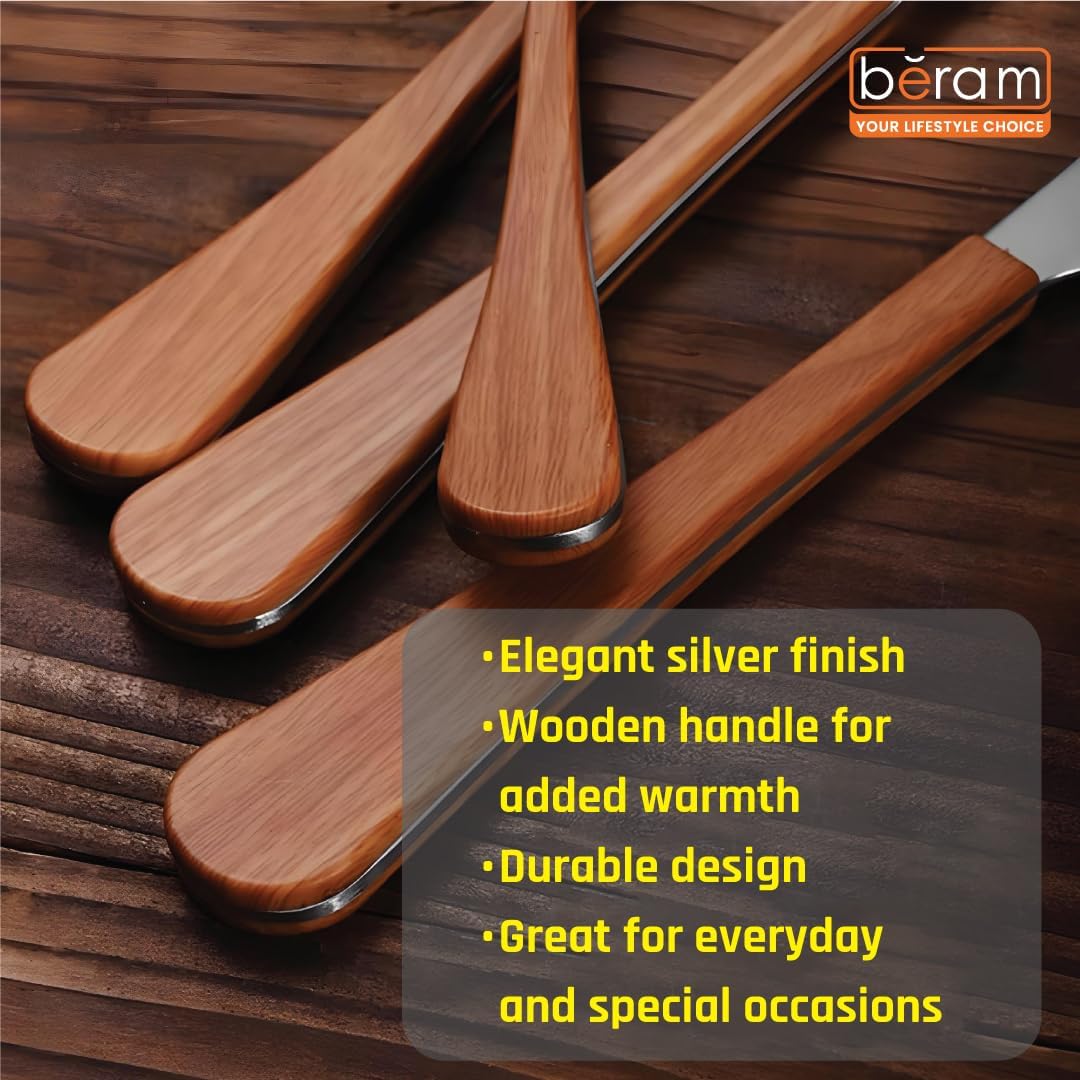 BERAM  Blended Wooden Cutlery Set Premium 4-Piece Stainless Steel Flatware with Natural Wood Handles  Elegant Dining Utensils for Home Kitchen Parties Daily Meals & Special Occasions