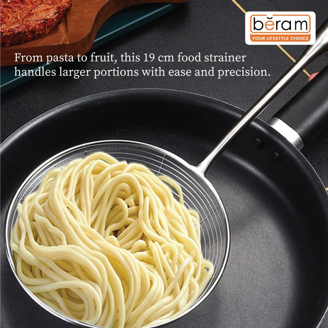 BERAM Stainless Steel Food Strainer Spatula Large Size for Frying Steaming and Grilling Skimmer for Daily Use Cooking Utensil and Kitchen Tool (19CM)