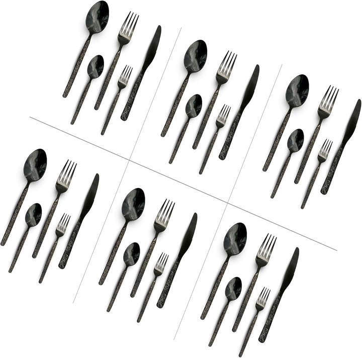 BERAM Dark Delight 402 Cutlery Set Black Marble Finish Premium Stainless Steel Flatware Heavy Duty Rust Resistant for Home Hotels & Restaurants – Dishwasher Safe Modern Elegant Tableware