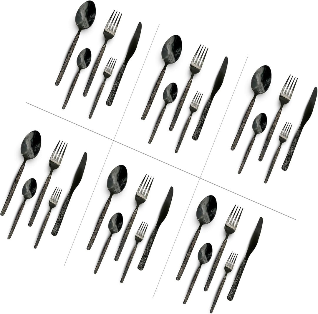 BERAM Dark Delight 402 Cutlery Set Black Marble Finish Premium Stainless Steel Flatware Heavy Duty Rust Resistant for Home Hotels & Restaurants – Dishwasher Safe Modern Elegant Tableware