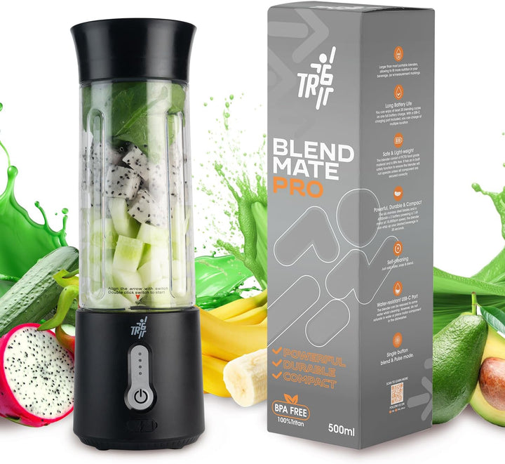 TR6 Blendmate Pro Portable Blender for Smoothies, Protein Shakes & Ice Crushing – 500ML Capacity, Tritan Material, 4000mAh Battery, USB-C Port with Handle Lid