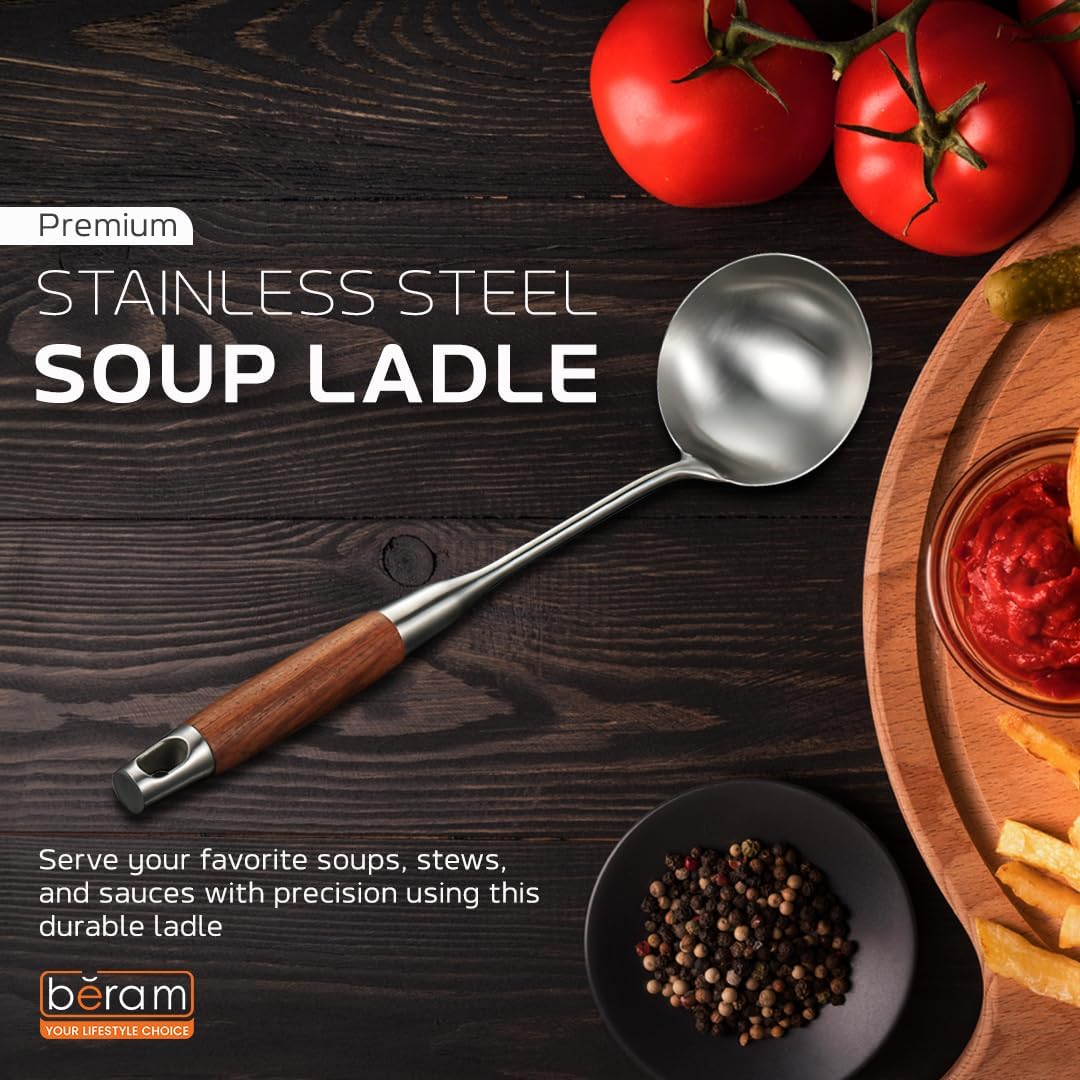 Beram Stainless Steel Wooden Spatula Durable 304 Food-Grade Spatula with Ergonomic Wooden Handle, Heat-Resistant and Rust-Proof, Ideal for Cooking, Stir-Frying, Mixing, and Serving.