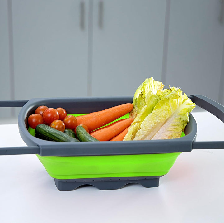 BERAM 40cm Colander, Extendable Handles, Kitchen Strainer, Collapsible, Over the Sink, Rice Drainer, Silicone, Space Saving & Collapsible Kitchen Accessories, Best for Daily Kitchen Storage and Use