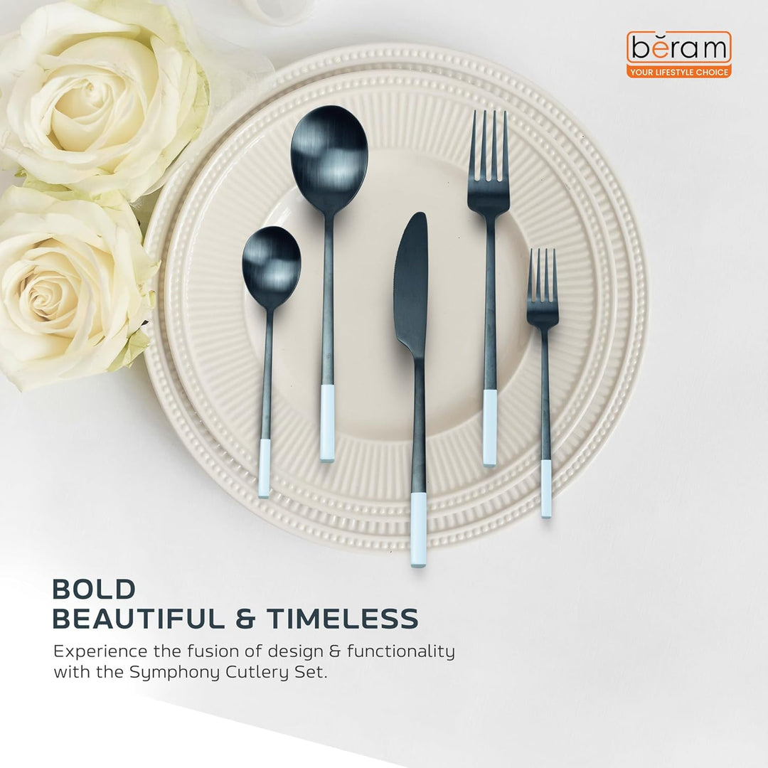 BERAM Symphony Stainless Steel Cutlery Set Harmonious Black and White Designs, Knives, Forks, Spoons, Kitchen Utensils Set, Tableware Set For Home, Restaurants, Hotels, and More