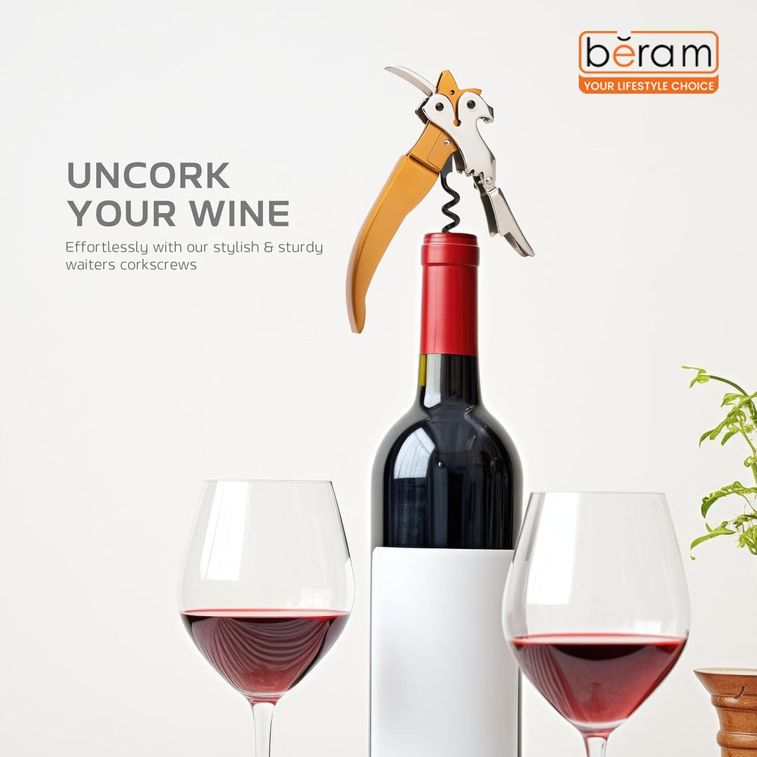 BERAM Multifunctional Opener, Fox Shaped Waiters Corkscrew, Heavy-Duty Stainless-Steel Hinges, Bottle, Cork, Key Openers for Restaurant Waiters, Sommelier, Bartenders