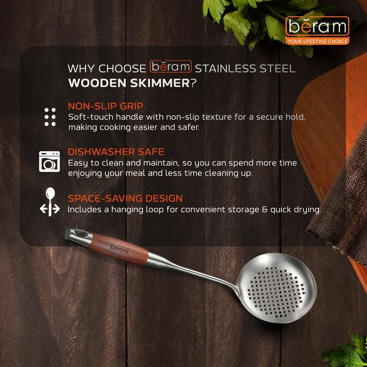 Beram Stainless Steel Wooden Spatula Durable 304 Food-Grade Spatula with Ergonomic Wooden Handle, Heat-Resistant and Rust-Proof, Ideal for Cooking, Stir-Frying, Mixing, and Serving.