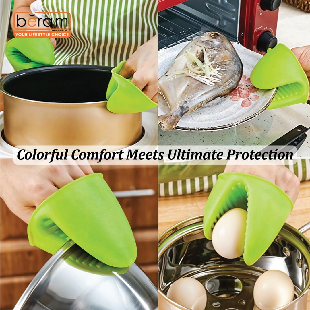 BERAM Silicone Mini Oven Mitts, Set of 2, Kitchen Pot Holders, Heat Resistant, Small Kitchen Mitts, Air Fryer Mitts Mini, Pot Pinch Grip for Cooking and Baking