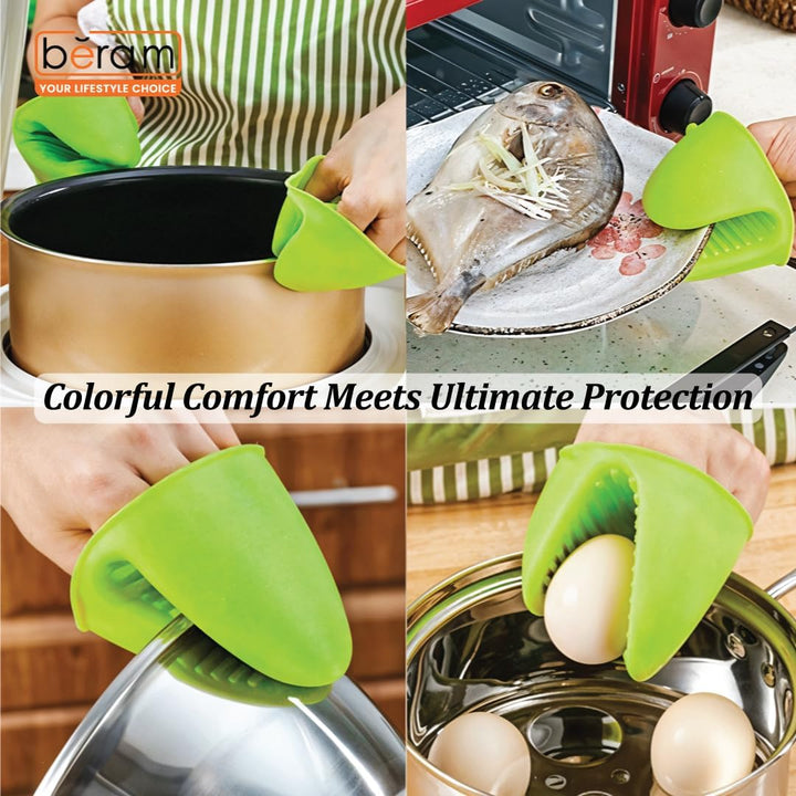 BERAM Silicone Mini Oven Mitts, Set of 2, Kitchen Pot Holders, Heat Resistant, Small Kitchen Mitts, Air Fryer Mitts Mini, Pot Pinch Grip for Cooking and Baking