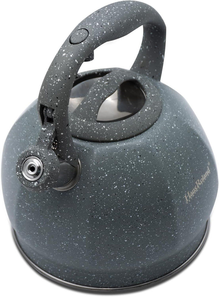 Haus Roland Whistling Kettle, Stovetop Tea Kettle, Stainless Teapot, 3 Liters with Dotted Grain Handles, Fast Boiling, Perfect for Homes, Picnics, and Parties
