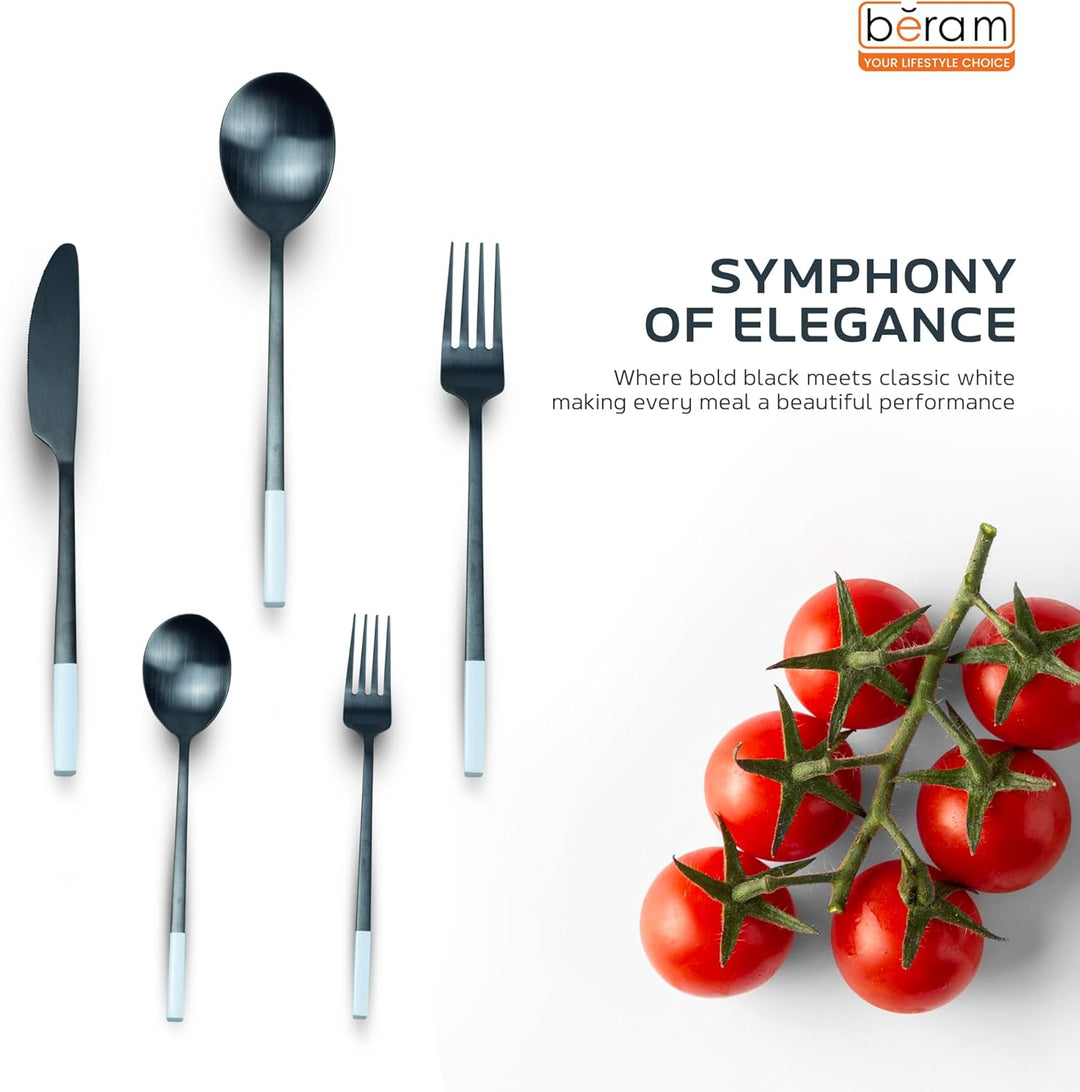 BERAM Symphony Stainless Steel Cutlery Set Harmonious Black and White Designs, Knives, Forks, Spoons, Kitchen Utensils Set, Tableware Set For Home, Restaurants, Hotels, and More