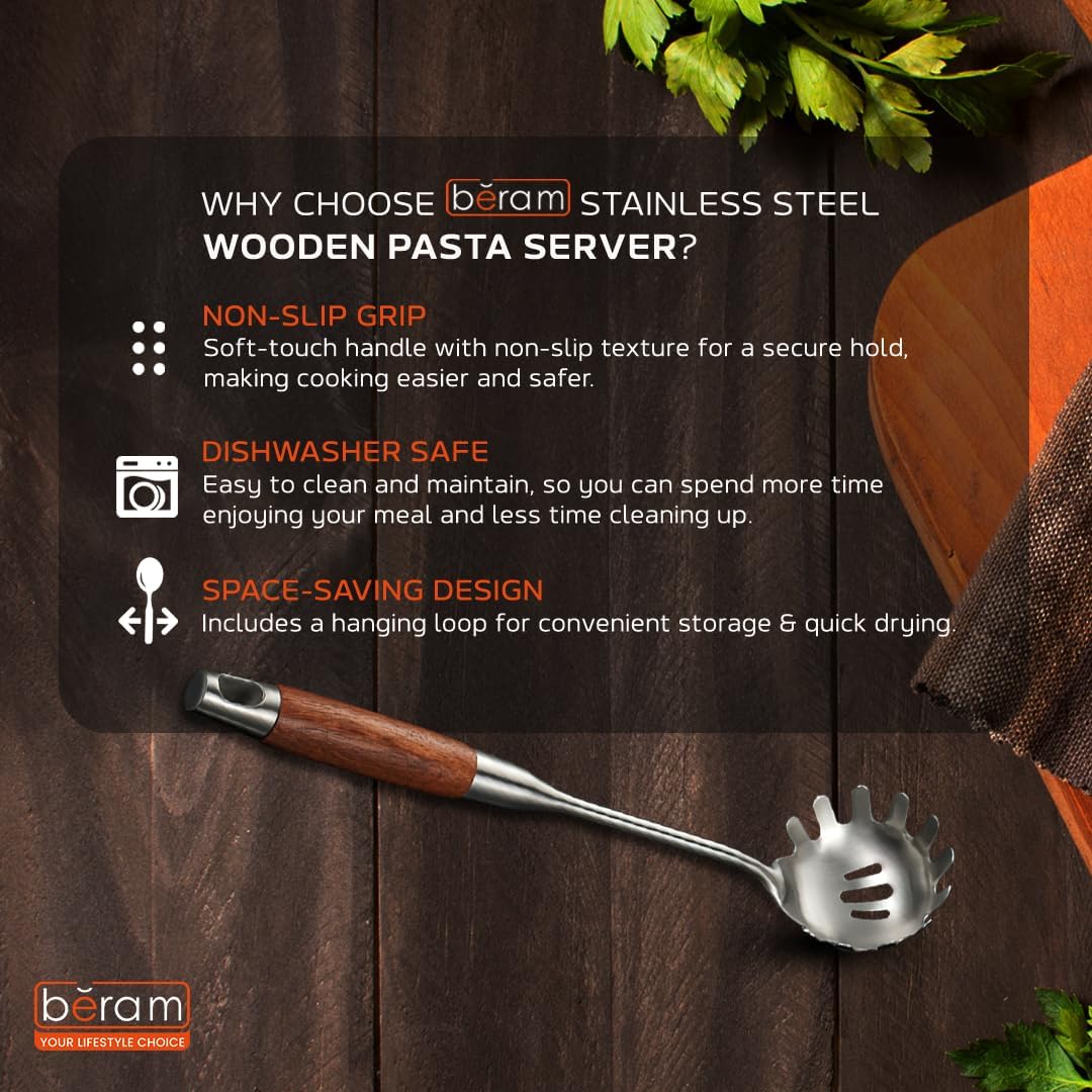 Beram Stainless Steel Wooden Spatula Durable 304 Food-Grade Spatula with Ergonomic Wooden Handle, Heat-Resistant and Rust-Proof, Ideal for Cooking, Stir-Frying, Mixing, and Serving.