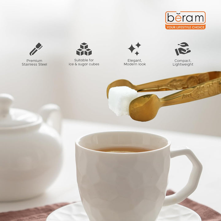 Beram Sugar Tong – Stainless Steel Mini Tongs for Sugar Cubes, Ice, Snacks & Tea Parties – Durable, Rust-Resistant Handle Design