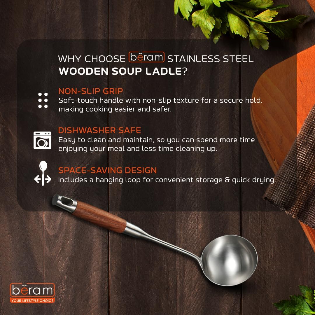 Beram Stainless Steel Wooden Spatula Durable 304 Food-Grade Spatula with Ergonomic Wooden Handle, Heat-Resistant and Rust-Proof, Ideal for Cooking, Stir-Frying, Mixing, and Serving.