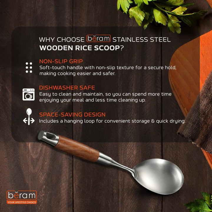 Beram Stainless Steel Wooden Spatula Durable 304 Food-Grade Spatula with Ergonomic Wooden Handle, Heat-Resistant and Rust-Proof, Ideal for Cooking, Stir-Frying, Mixing, and Serving.