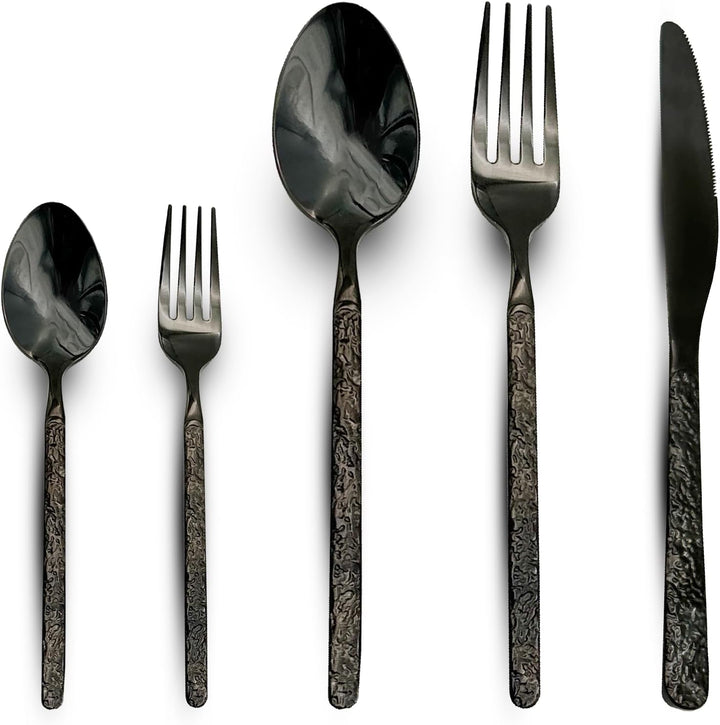 BERAM Dark Delight 402 Cutlery Set Black Marble Finish Premium Stainless Steel Flatware Heavy Duty Rust Resistant for Home Hotels & Restaurants – Dishwasher Safe Modern Elegant Tableware