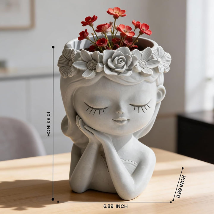 Bonsai Craft Vase 4-Set Pray Dream Flower Blessing Dolls Grey Polyresin Decorative Succulent Planters Elegant Home Office Desk Decor Flower Pots Pen Pencil Holders Propagator Kit Gift