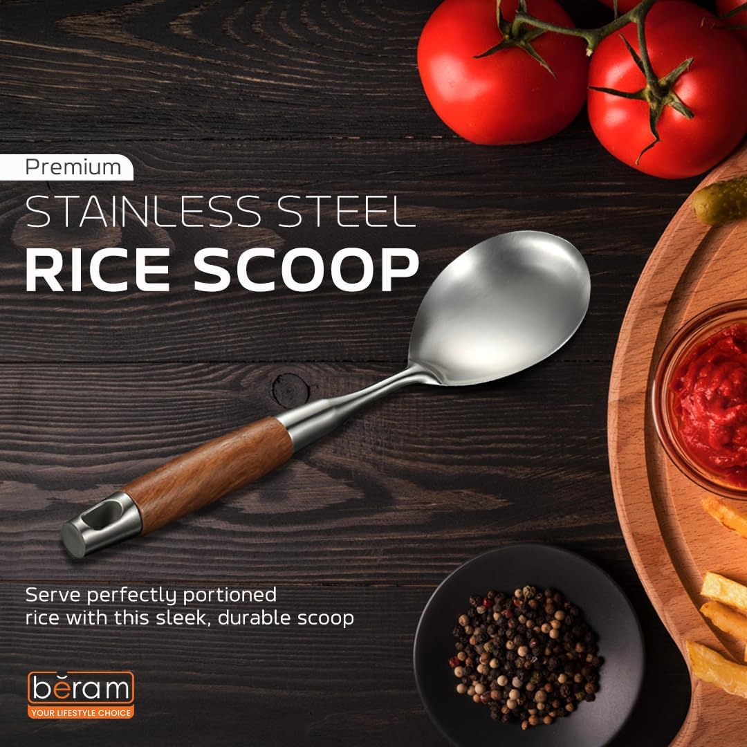 Beram Stainless Steel Wooden Spatula Durable 304 Food-Grade Spatula with Ergonomic Wooden Handle, Heat-Resistant and Rust-Proof, Ideal for Cooking, Stir-Frying, Mixing, and Serving.