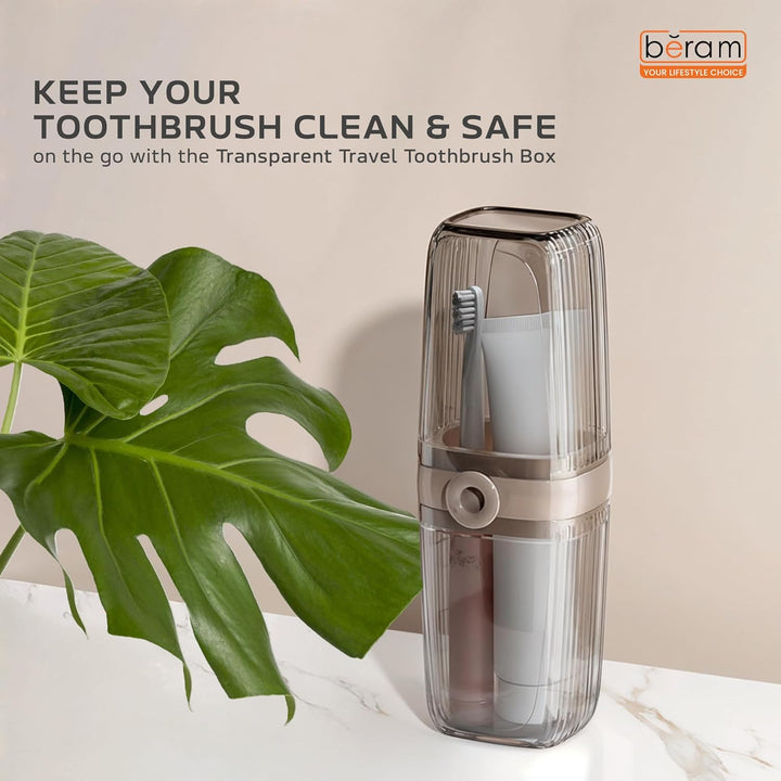 BERAM Transparent Travel Toothbrush Box, Portable Toothbrush Holder, Efficient Brush Storage Device, Manual Compact Bathroom Container, Holder for Traveling, Camping, Vacation