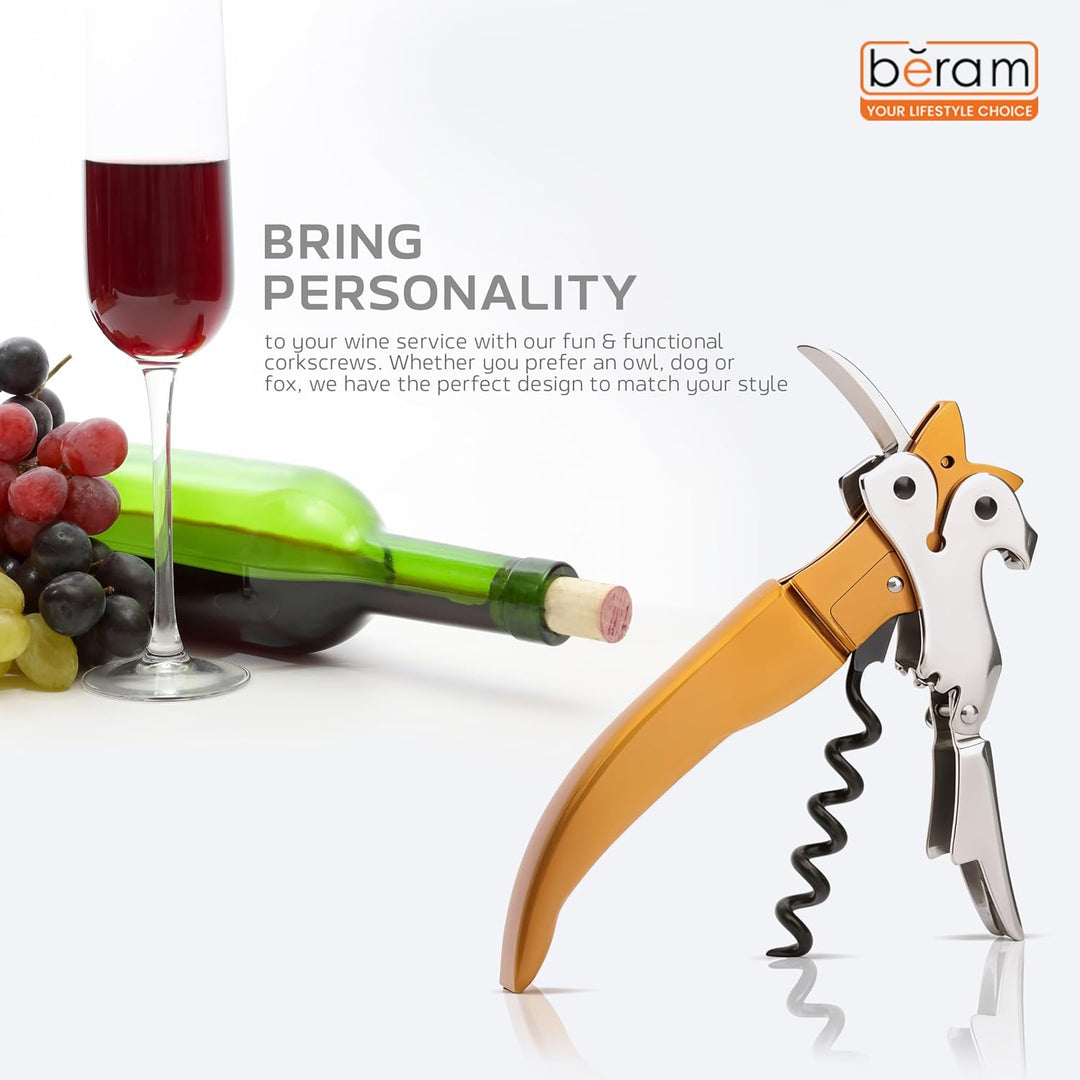 BERAM Multifunctional Opener, Fox Shaped Waiters Corkscrew, Heavy-Duty Stainless-Steel Hinges, Bottle, Cork, Key Openers for Restaurant Waiters, Sommelier, Bartenders