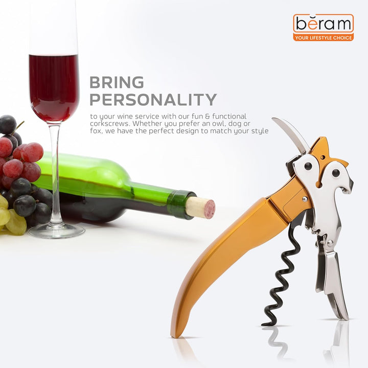 BERAM Multifunctional Opener, Fox Shaped Waiters Corkscrew, Heavy-Duty Stainless-Steel Hinges, Bottle, Cork, Key Openers for Restaurant Waiters, Sommelier, Bartenders