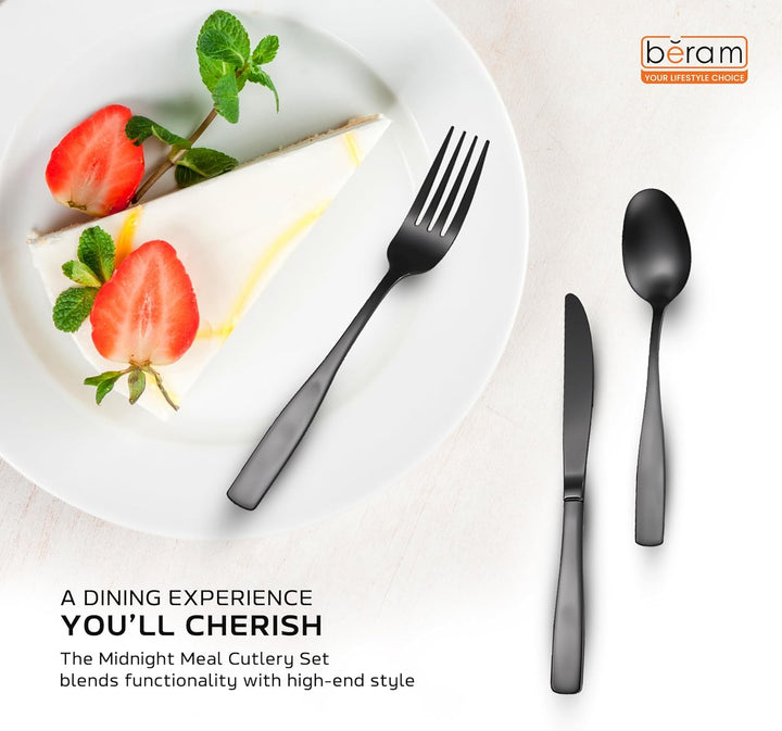 BERAM Midnight Meal Black Cutlery Set – Matte Finish Stainless Steel Flatware for Home, Restaurants & Hotels – Modern Kitchen Utensils