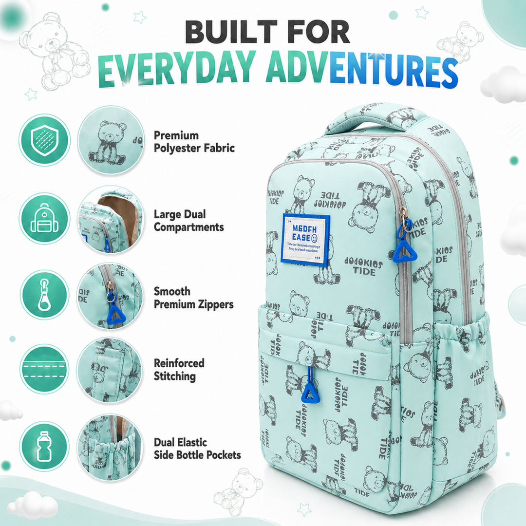 17 Inch Bear Bliss School Backpack Lightweight Multi-Pocket Bookbag with Large Capacity Polyester Adjustable Padded Shoulder Straps Everyday Backpack for School Travel Study Outdoor Use