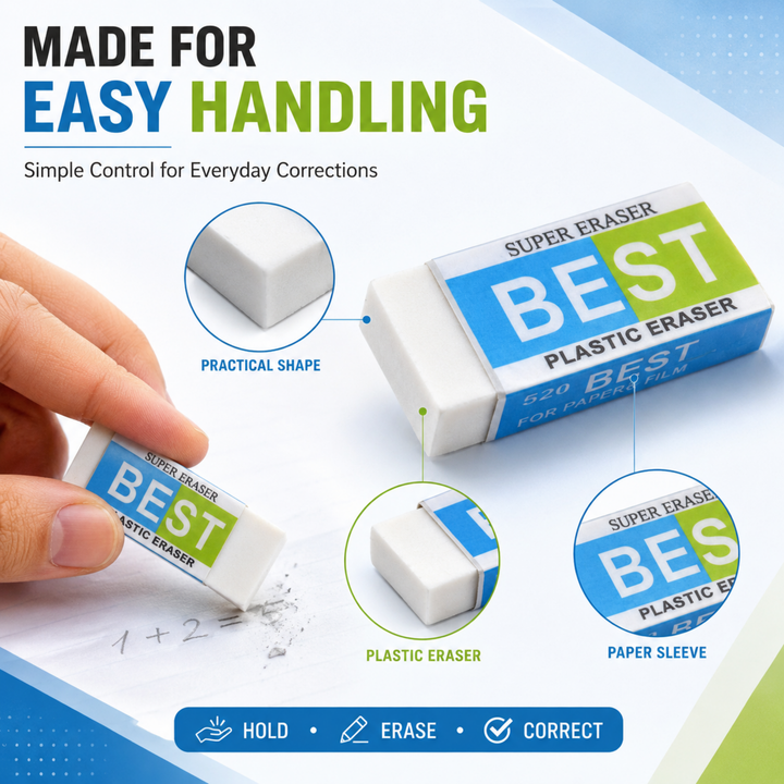 Classic Eraser, Soft & Smooth Pencil Eraser for Clean Corrections, School, Office, Drawing, Sketching & Everyday Writing