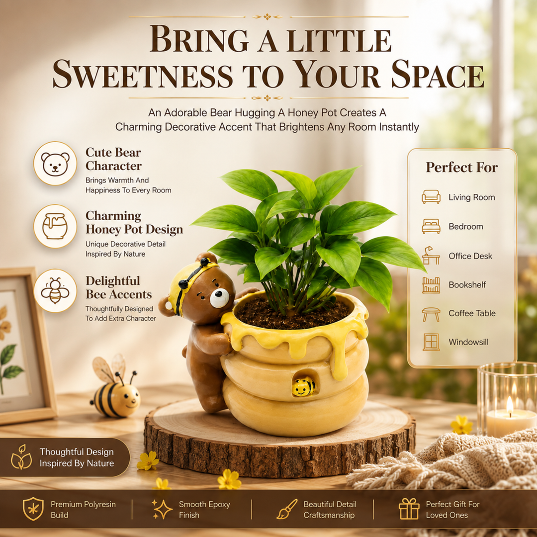 Animal Fruit Harvest Flower Pot Bunny Carrot and Bear Honey Bee Set Polyresin Cute Animal Succulent Planters Decorative Tree Trunk and Honey Pot Vase Desk Flower Pot Pen Pencil Holder Propagator Kit Indoor Outdoor Home Garden Decor
