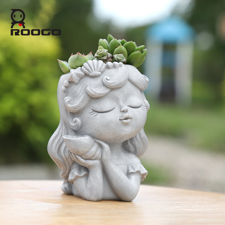 Beram Bonsai Craft Vase 4-Set Pray Dream Flower Blessing Dolls Grey Polyresin Decorative Succulent Planters Elegant Home Office Desk Decor Flower Pots Pen Pencil Holders Propagator Kit Gift