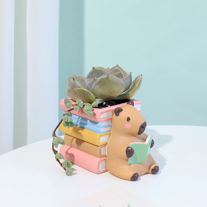Reading 2Pcs Set Pig and Puppy Design Flower Pot Polyresin Decorative Planter for Succulents Mini Plants Indoor Outdoor Home Office Desk Décor Pen Pencil Holder Propagator Kit