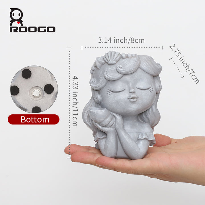 Beram Bonsai Craft Vase 4-Set Pray Dream Flower Blessing Dolls Grey Polyresin Decorative Succulent Planters Elegant Home Office Desk Decor Flower Pots Pen Pencil Holders Propagator Kit Gift