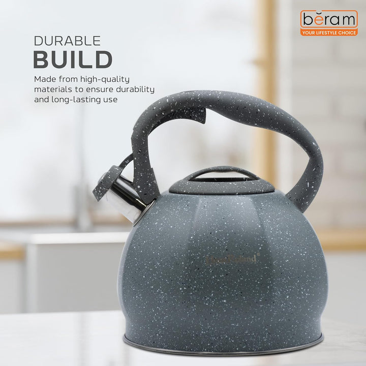 Haus Roland Whistling Kettle, Stovetop Tea Kettle, Stainless Teapot, 3 Liters with Dotted Grain Handles, Fast Boiling, Perfect for Homes, Picnics, and Parties