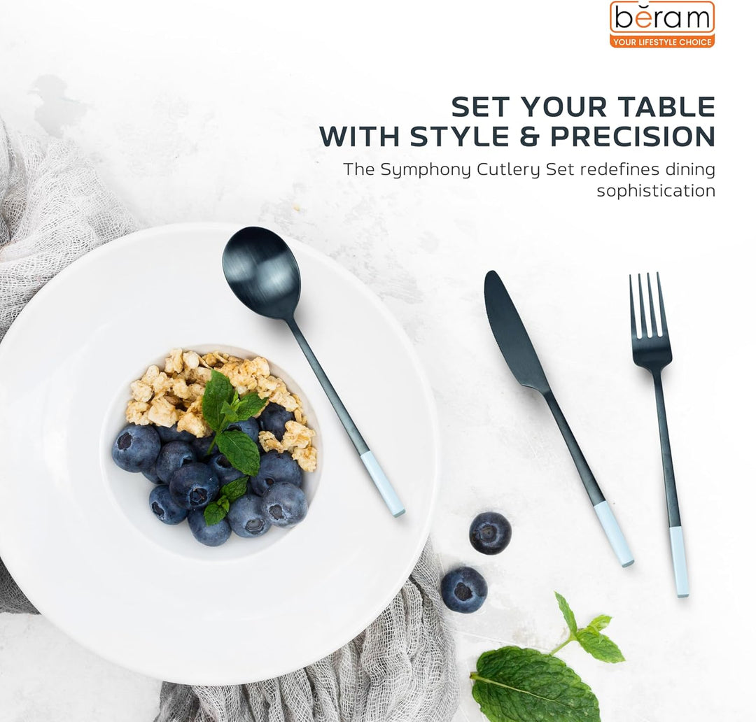 BERAM Symphony Stainless Steel Cutlery Set Harmonious Black and White Designs, Knives, Forks, Spoons, Kitchen Utensils Set, Tableware Set For Home, Restaurants, Hotels, and More