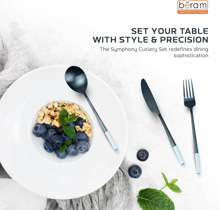 BERAM Symphony Stainless Steel Cutlery Set Harmonious Black and White Designs, Knives, Forks, Spoons, Kitchen Utensils Set, Tableware Set For Home, Restaurants, Hotels, and More