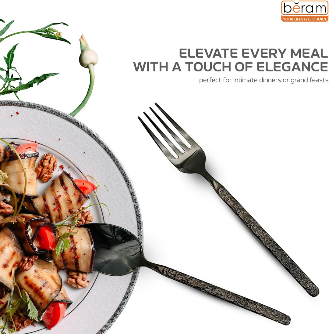 BERAM Dark Delight 402 Cutlery Set Black Marble Finish Premium Stainless Steel Flatware Heavy Duty Rust Resistant for Home Hotels & Restaurants – Dishwasher Safe Modern Elegant Tableware