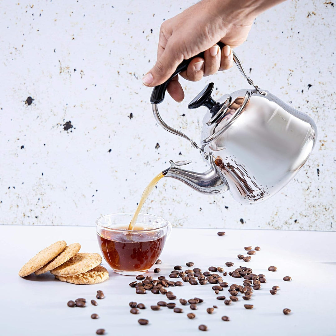 Beram MILANO Stainless Steel Tea Kettle with Infuser Whistling Teapot 2 Liters Stovetop Safe Whistling Heat and Cold Resistant Tea Strainers Dishwasher Safe