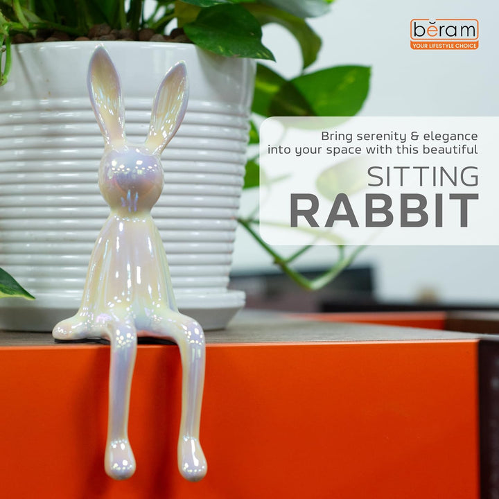 BERAM Sitting Bunny – Ceramic Statue Figurine, Modern Art Sculpture for Home Decor, Abstract Shelf Ornament, Premium Gift for Office, Living Room, or Dining Room Centerpiece