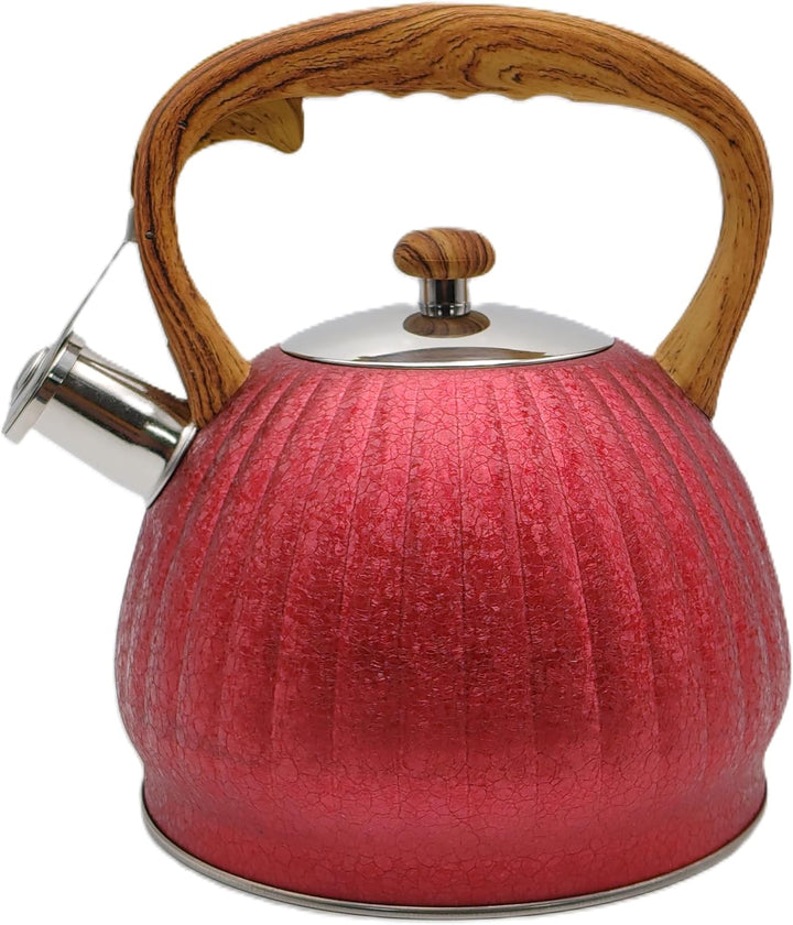 Haus Roland Whistling Kettle, Wooden Handles with Stripes, Stovetop Tea Kettle, Stainless Teapot, 3 Liters, Fast Boiling, Perfect for Homes, Picnics, and Parties