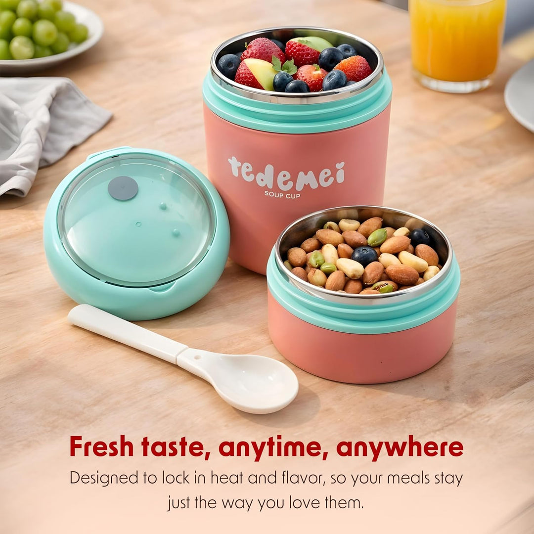 Stainless Steel Breakfast Cup 710ml Pink Insulated Food Jar with Lid SS316 Food Grade Steel Leakproof Soup Oatmeal & Lunch Container for Office School & Travel
