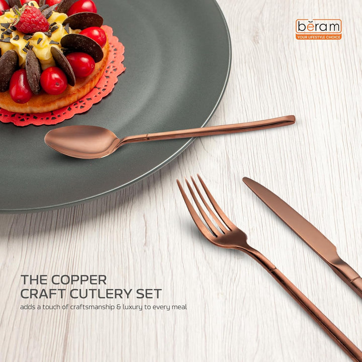 BERAM Copper Craft Cutlery Set 18/10 Stainless Steel Flatware Elegant Copper Finish Tableware for Home, Restaurants & Hotels Premium Dining Utensils for One Setting