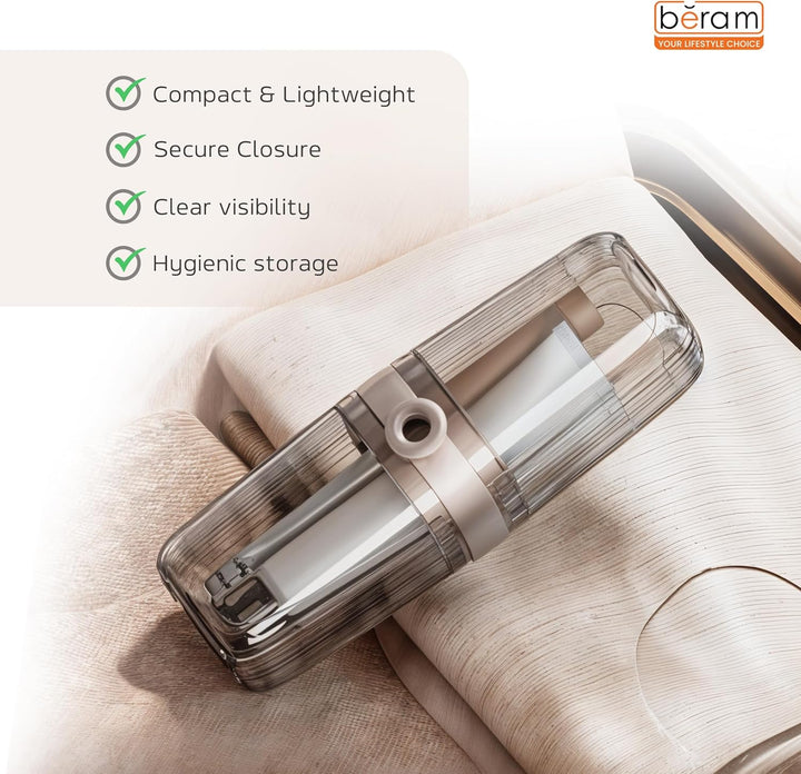 BERAM Transparent Travel Toothbrush Box, Portable Toothbrush Holder, Efficient Brush Storage Device, Manual Compact Bathroom Container, Holder for Traveling, Camping, Vacation
