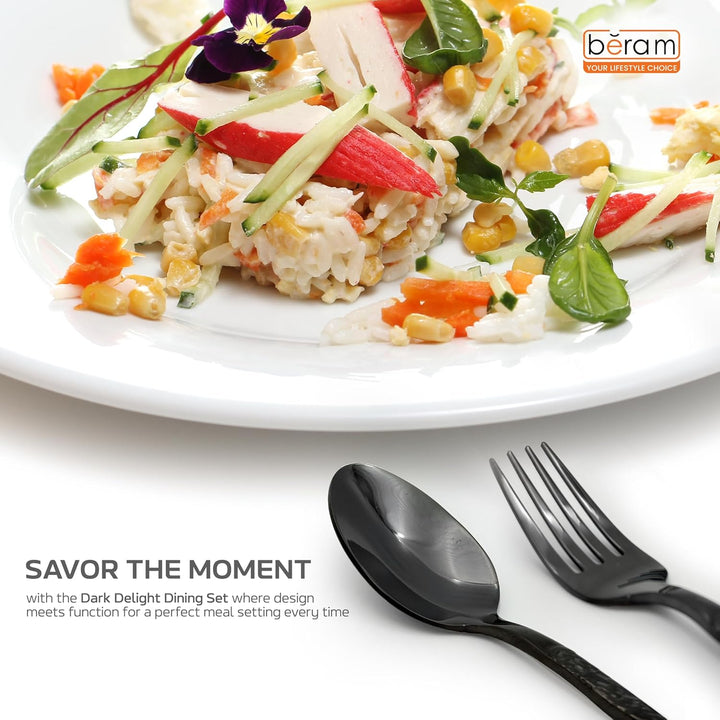 BERAM Dark Delight 402 Cutlery Set Black Marble Finish Premium Stainless Steel Flatware Heavy Duty Rust Resistant for Home Hotels & Restaurants – Dishwasher Safe Modern Elegant Tableware