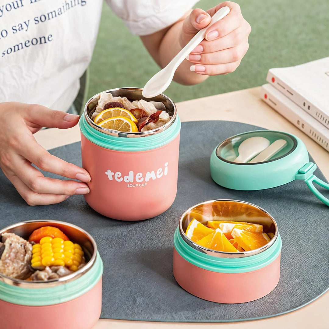 Stainless Steel Breakfast Cup 710ml Pink Insulated Food Jar with Lid SS316 Food Grade Steel Leakproof Soup Oatmeal & Lunch Container for Office School & Travel