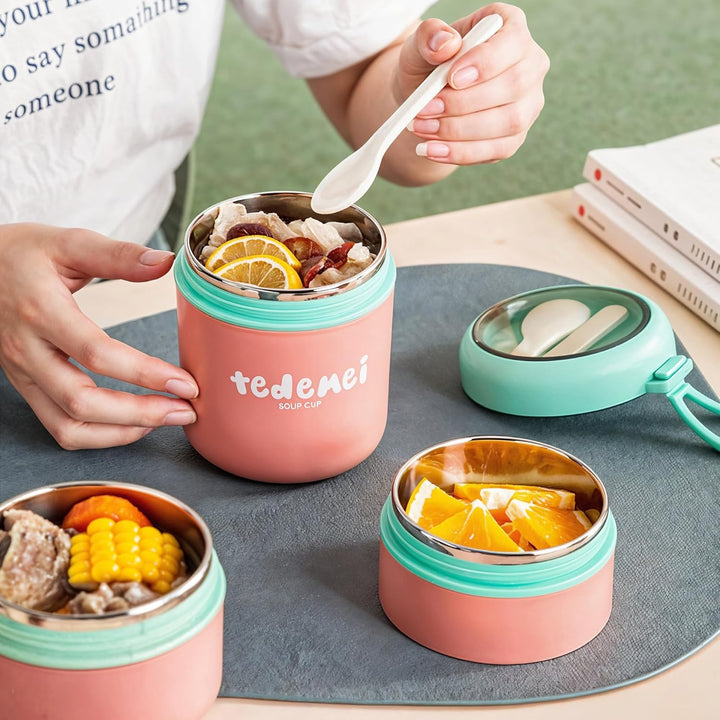 Stainless Steel Breakfast Cup 710ml Pink Insulated Food Jar with Lid SS316 Food Grade Steel Leakproof Soup Oatmeal & Lunch Container for Office School & Travel