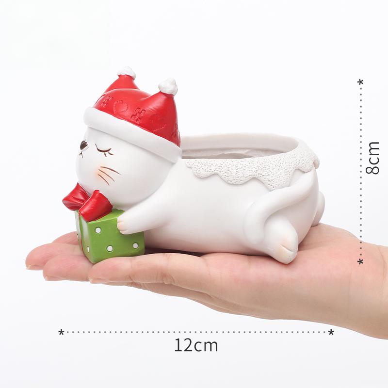 Animal Christmas Flower Pot 4 Pcs Set Rabbit Cat Porcupine Elephant Polyresin Succulent Planter Festive Mini Vase with Santa Hat Gift Box Design Indoor Outdoor Home Office Desk Decor Gift