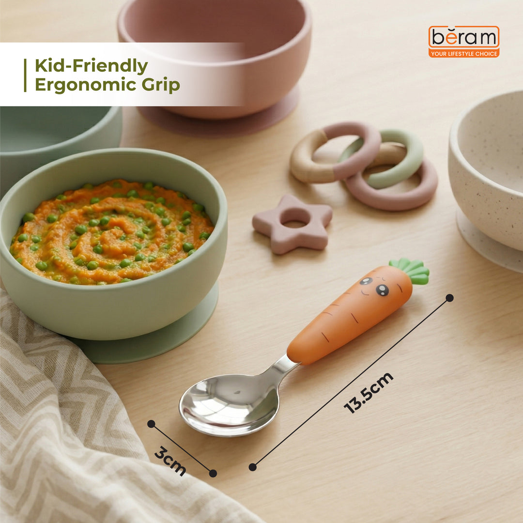 BERAM Rabbit Rapier Children’s Cutlery Set – 18/10 Stainless Steel Flatware with Cute Carrot Design Handles – Compact Size Tableware Set for Toddlers and Kids