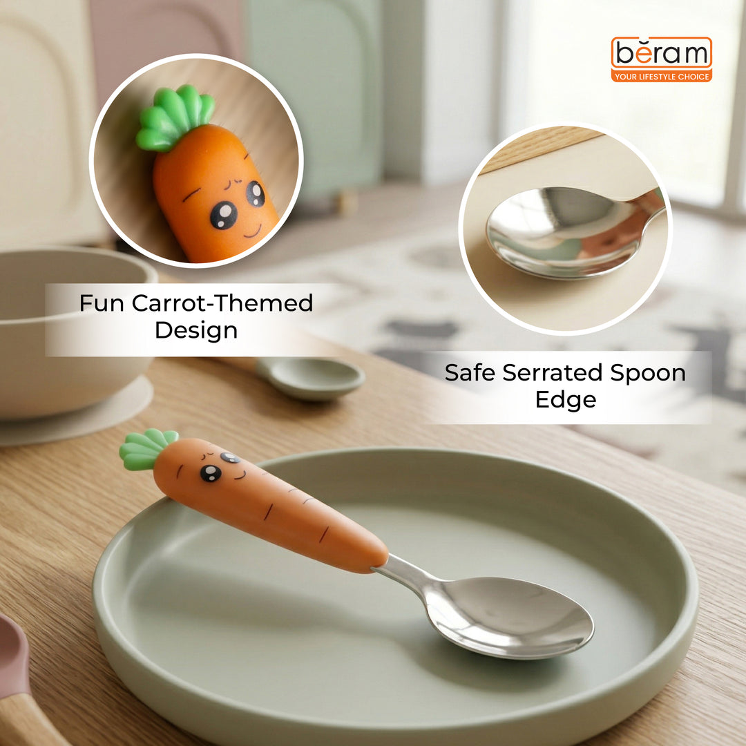 BERAM Rabbit Rapier Children’s Cutlery Set – 18/10 Stainless Steel Flatware with Cute Carrot Design Handles – Compact Size Tableware Set for Toddlers and Kids