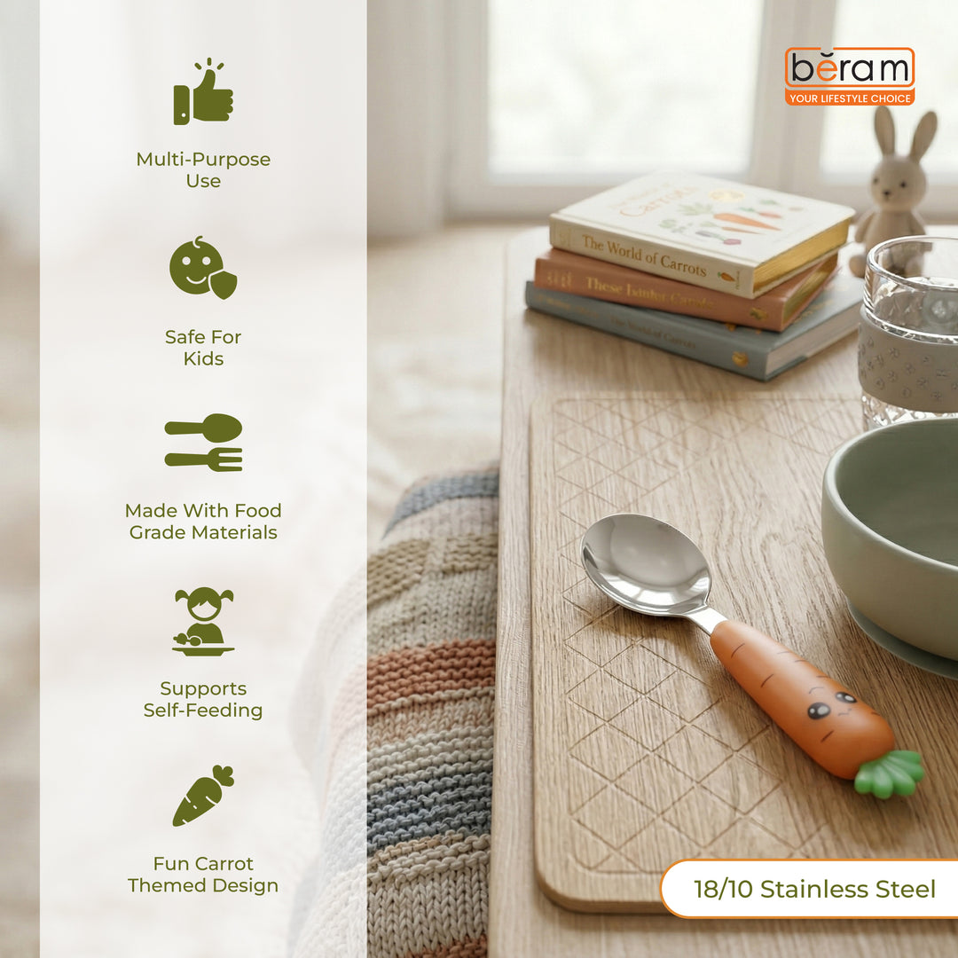 BERAM Rabbit Rapier Children’s Cutlery Set – 18/10 Stainless Steel Flatware with Cute Carrot Design Handles – Compact Size Tableware Set for Toddlers and Kids